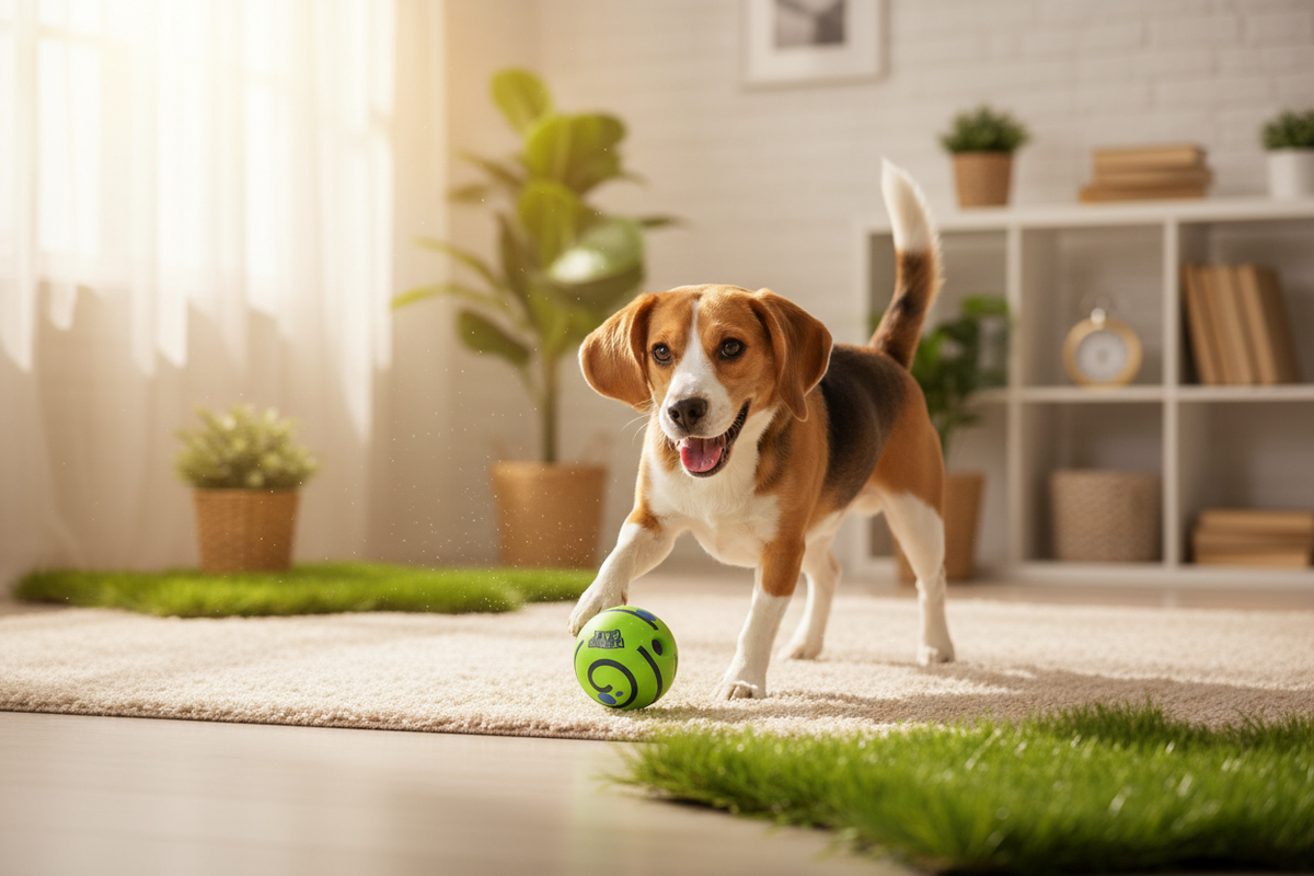 Lifestyle hond met Wobble Wag Giggle Ball